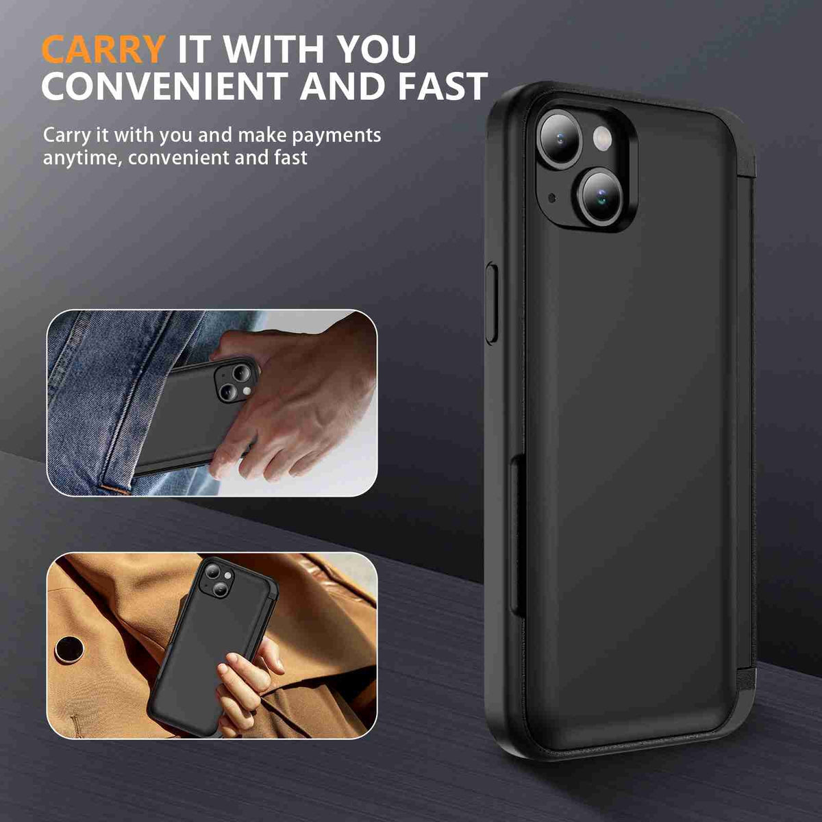 ELECTROPRIME For iPhone 15 Plus 3 in 1 Flip Holder Phone Case(Black)