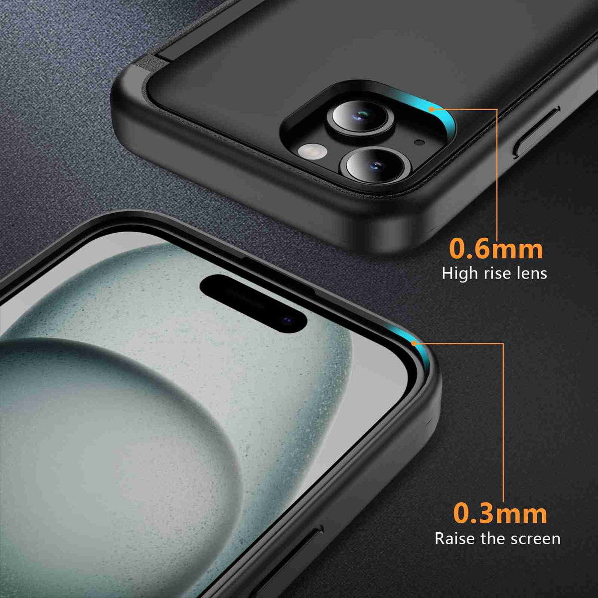ELECTROPRIME For iPhone 15 Plus 3 in 1 Flip Holder Phone Case(Black)
