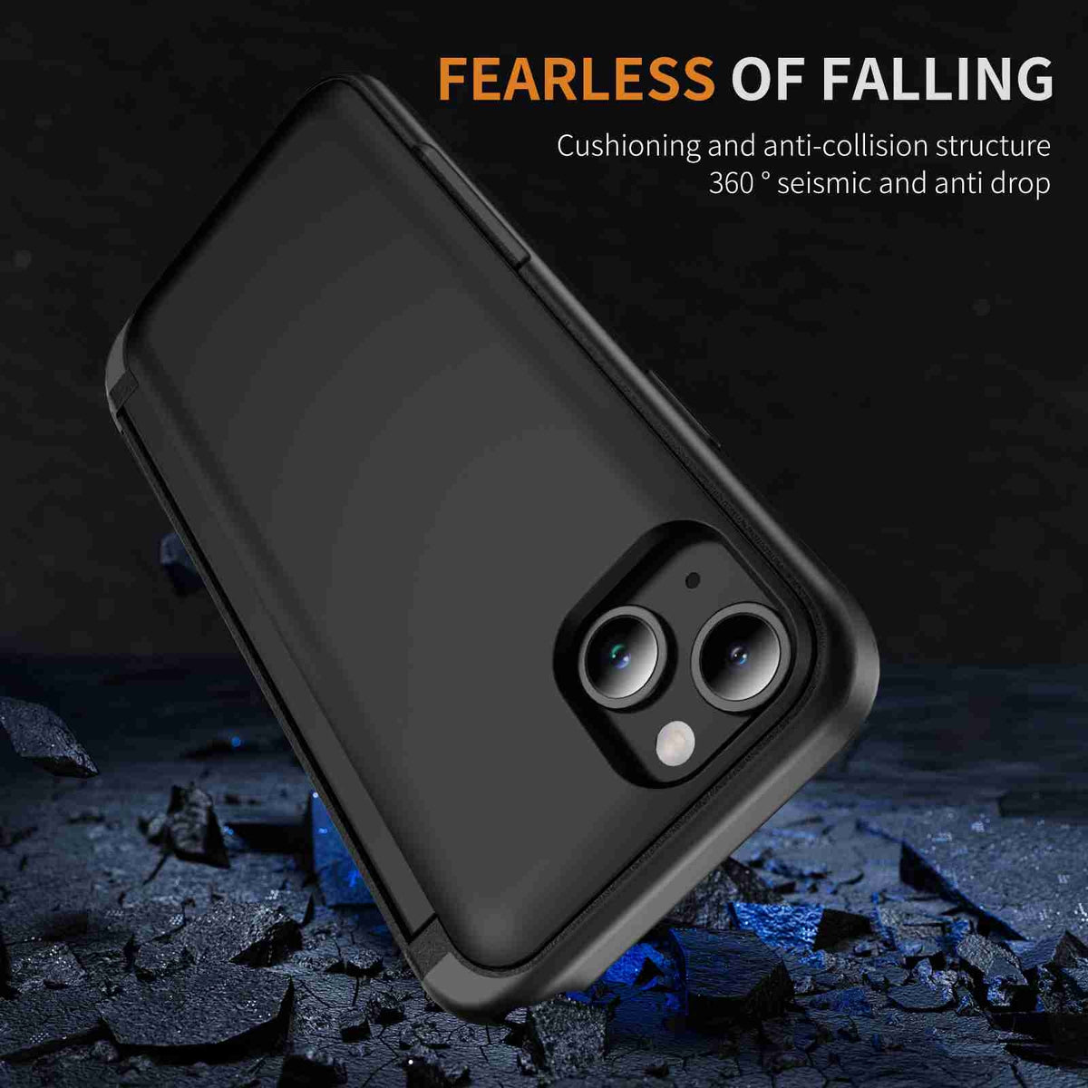 ELECTROPRIME For iPhone 15 Plus 3 in 1 Flip Holder Phone Case(Black)