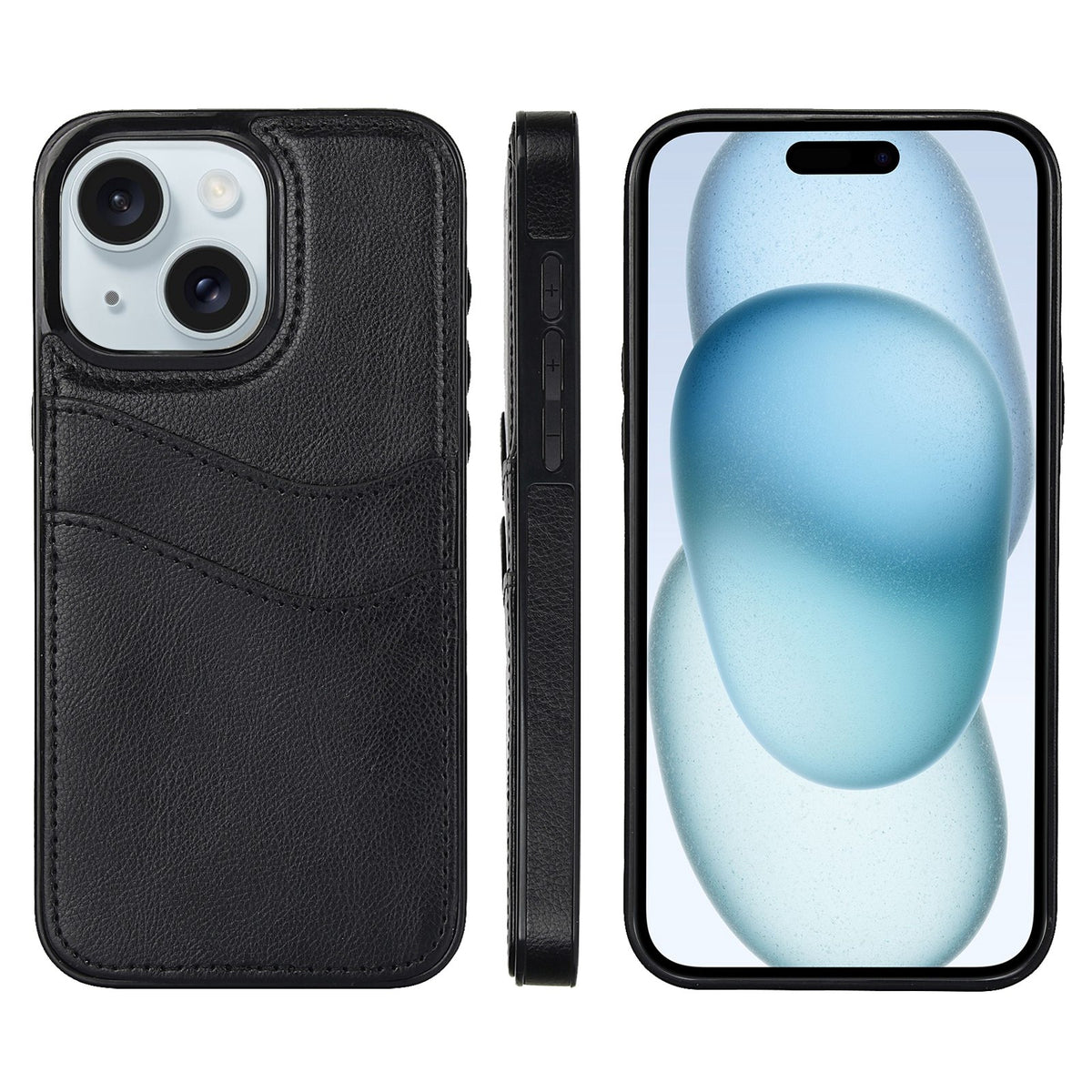 ELECTROPRIME For iPhone 15 Litchi Leather Skin Card Slots Phone Case(Black)
