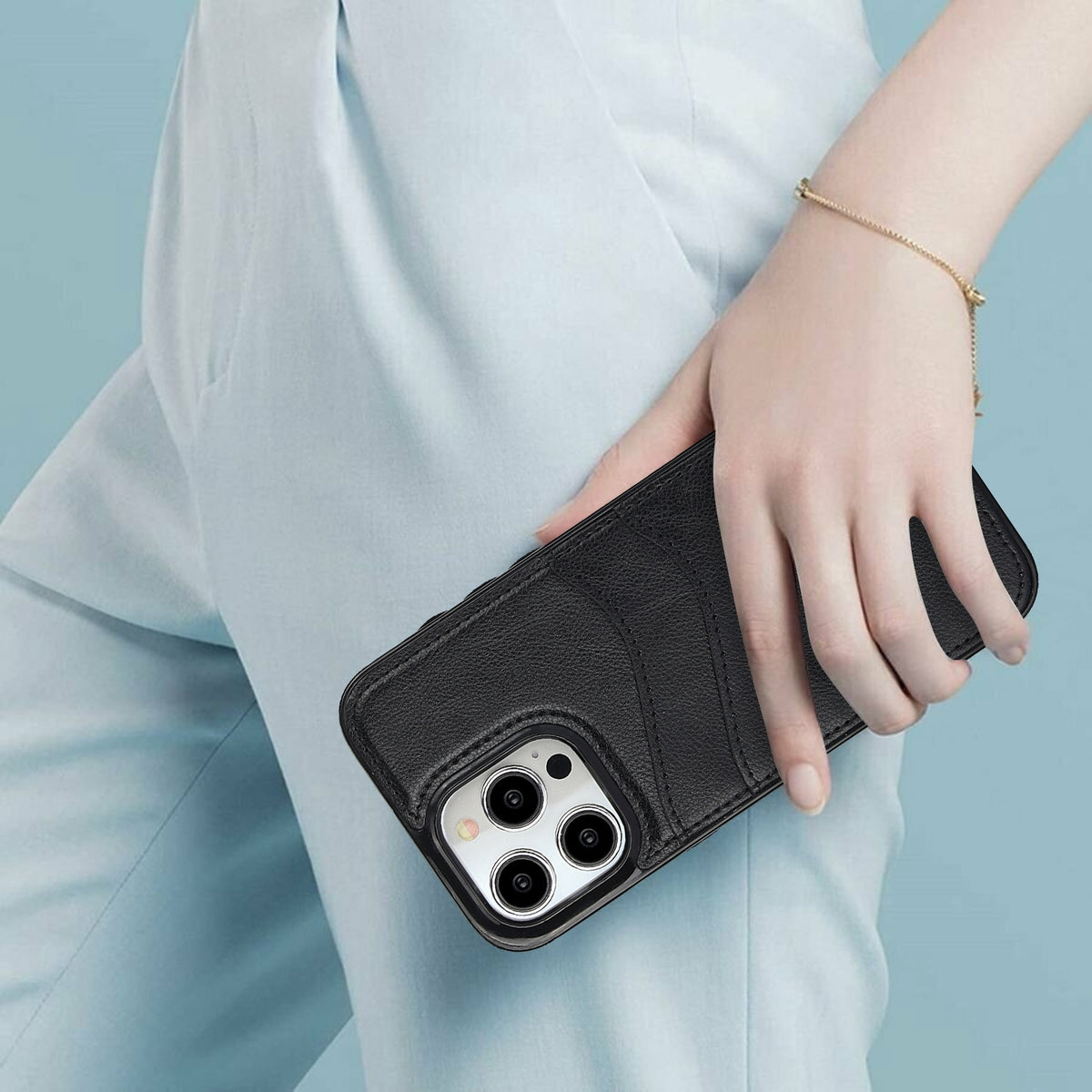 ELECTROPRIME For iPhone 15 Litchi Leather Skin Card Slots Phone Case(Black)