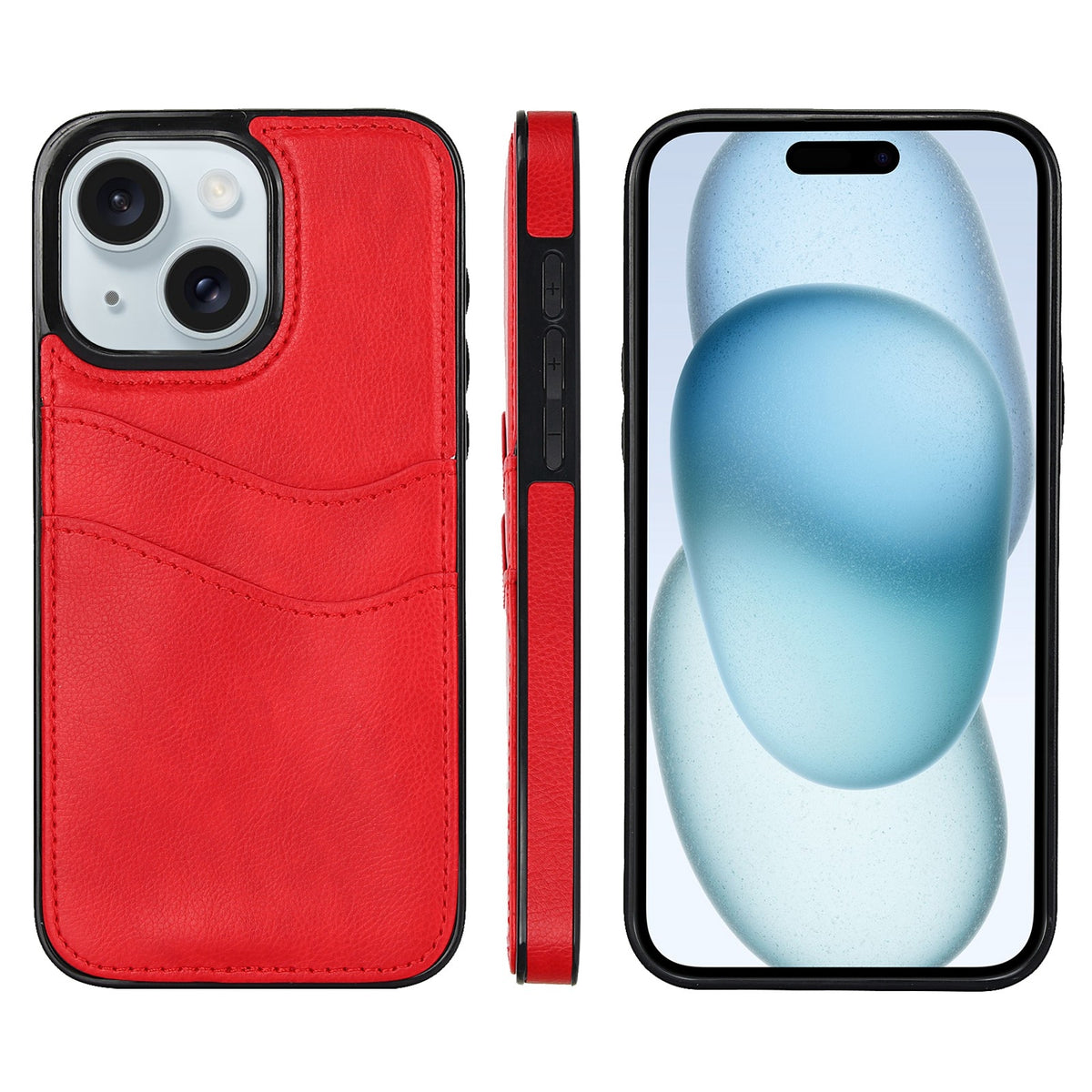 ELECTROPRIME For iPhone 15 Litchi Leather Skin Card Slots Phone Case(Red)