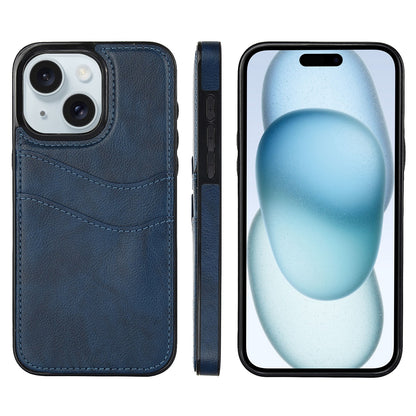 ELECTROPRIME For iPhone 15 Litchi Leather Skin Card Slots Phone Case(Blue)
