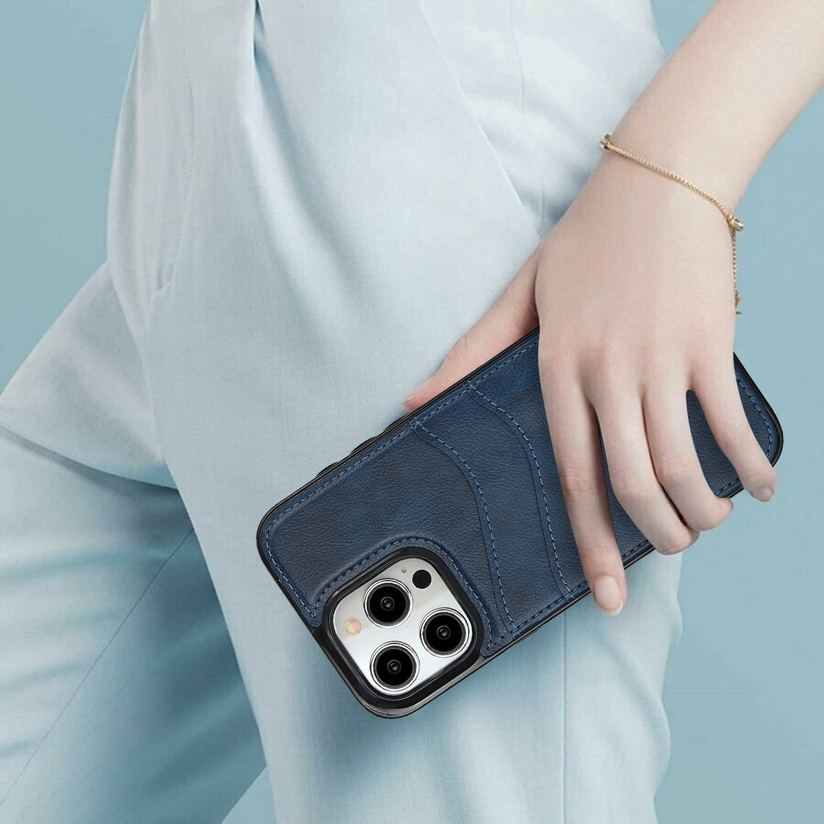 ELECTROPRIME For iPhone 15 Litchi Leather Skin Card Slots Phone Case(Blue)