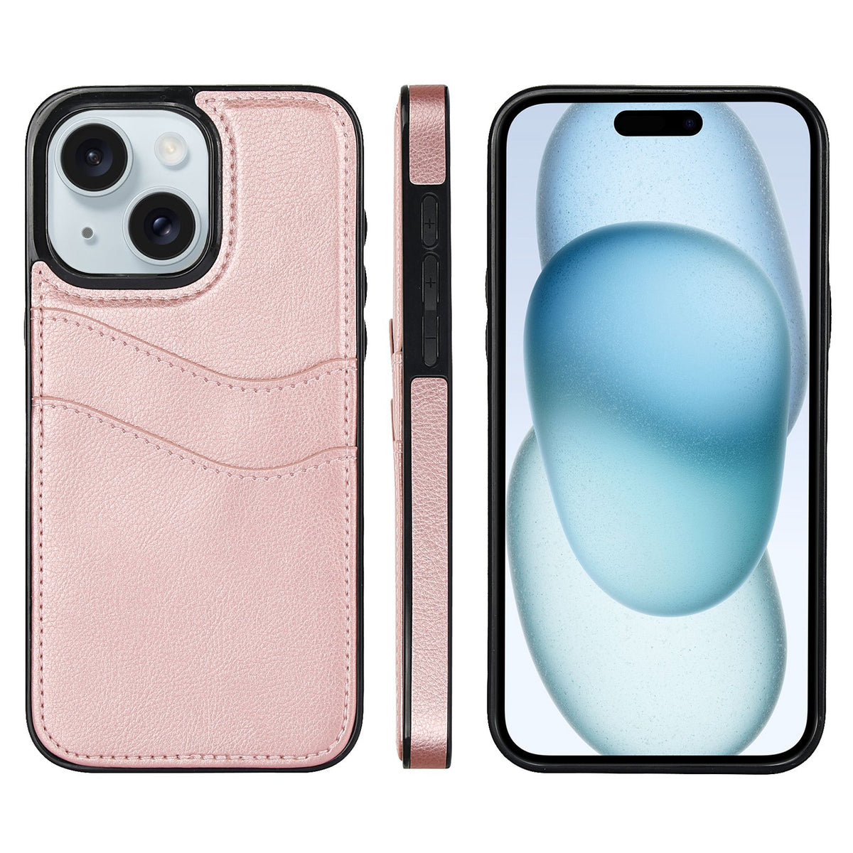 ELECTROPRIME For iPhone 15 Litchi Leather Skin Card Slots Phone Case(Rose Gold)