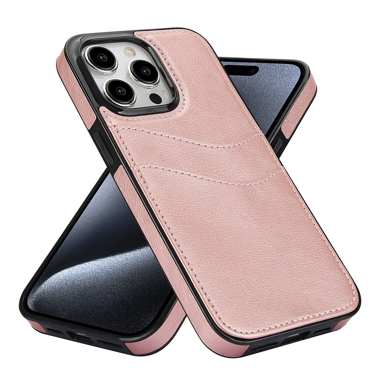 ELECTROPRIME For iPhone 15 Litchi Leather Skin Card Slots Phone Case(Rose Gold)