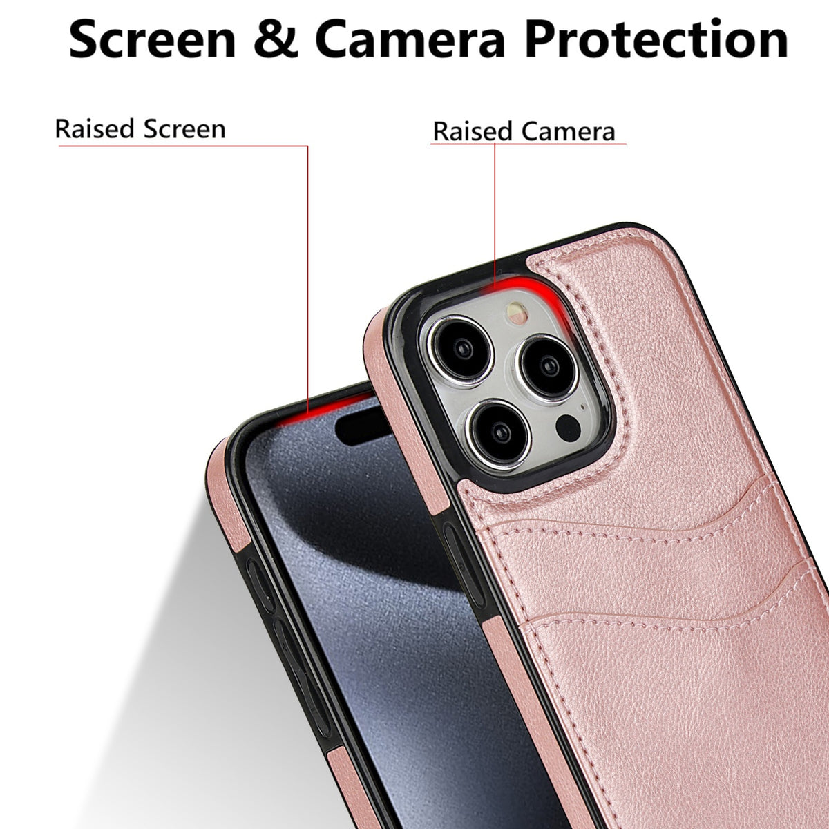 ELECTROPRIME For iPhone 15 Litchi Leather Skin Card Slots Phone Case(Rose Gold)