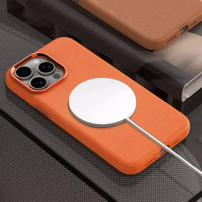 ELECTROPRIME For iPhone 15 Plus Metal Lens Frame Leather Magsafe Full Coverage Shockproof Phone Case(Grey)