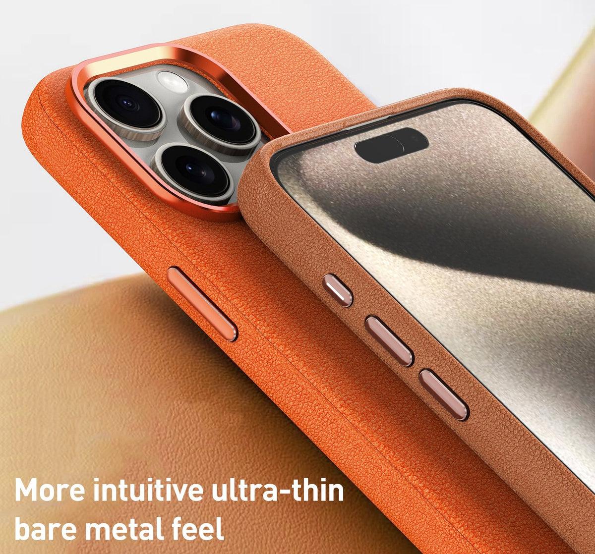 ELECTROPRIME For iPhone 15 Plus Metal Lens Frame Leather Full Coverage Shockproof Phone Case(Grey)