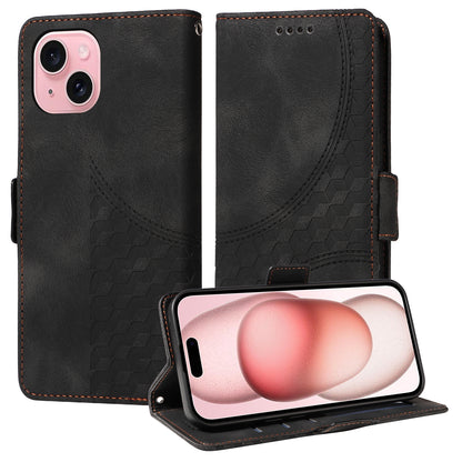 ELECTROPRIME For iPhone 15 Plus Embossed Rhombus Starry Leather Phone Case(Black)