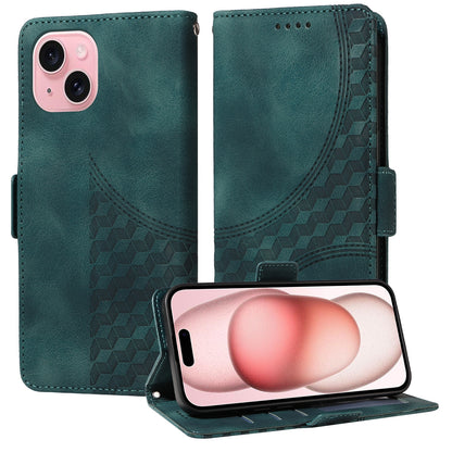 ELECTROPRIME For iPhone 15 Embossed Rhombus Starry Leather Phone Case(Green)