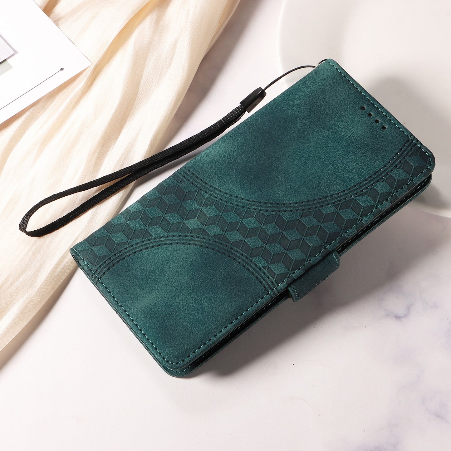 ELECTROPRIME For iPhone 15 Embossed Rhombus Starry Leather Phone Case(Green)