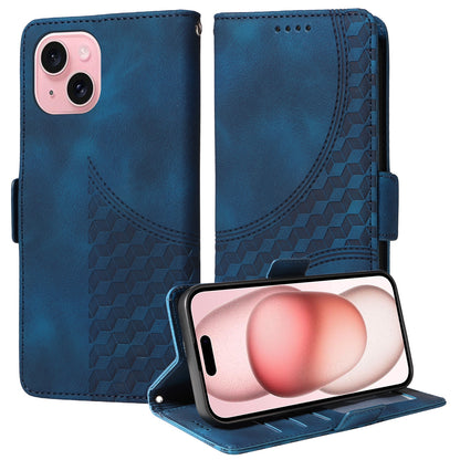 ELECTROPRIME For iPhone 15 Embossed Rhombus Starry Leather Phone Case(Blue)