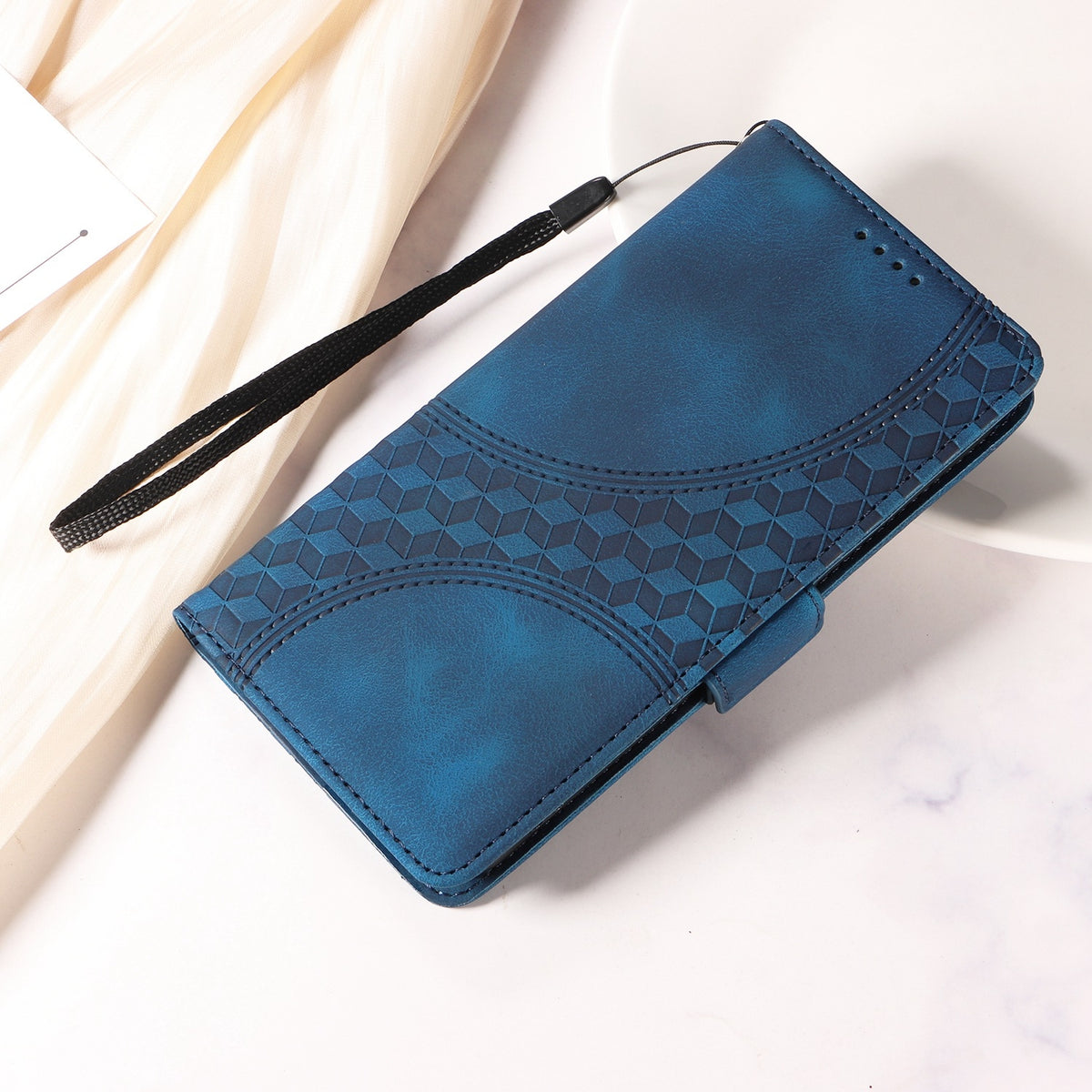 ELECTROPRIME For iPhone 15 Embossed Rhombus Starry Leather Phone Case(Blue)