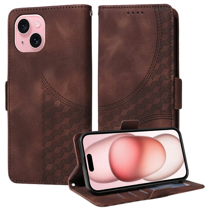 ELECTROPRIME For iPhone 15 Embossed Rhombus Starry Leather Phone Case(Brown)