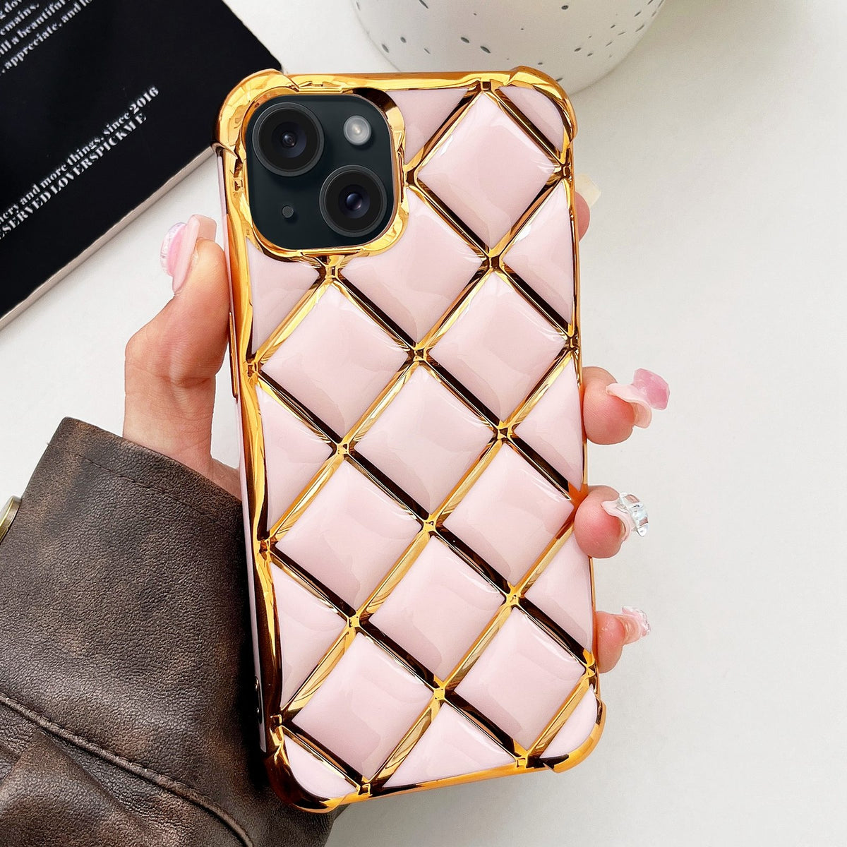 ELECTROPRIME For iPhone 15 Electroplated Varnish Diamond TPU Phone Case(Pink)
