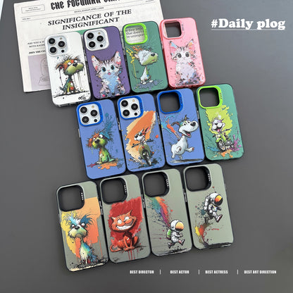 ELECTROPRIME For iPhone 15 Plus Dual-sided IMD Animal Graffiti TPU + PC Phone Case(Strolling Astronauts)