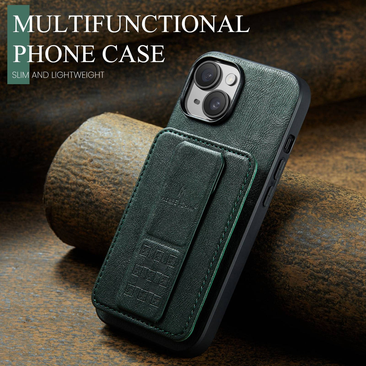 ELECTROPRIME For iPhone 15 Plus Fierre Shann Oil Wax Cow Leather Card Holder Back Phone Case(Green)