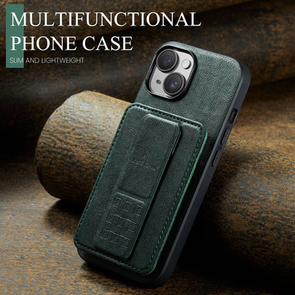 ELECTROPRIME For iPhone 15 Plus Fierre Shann Oil Wax Cow Leather Card Holder Back Phone Case(Green)