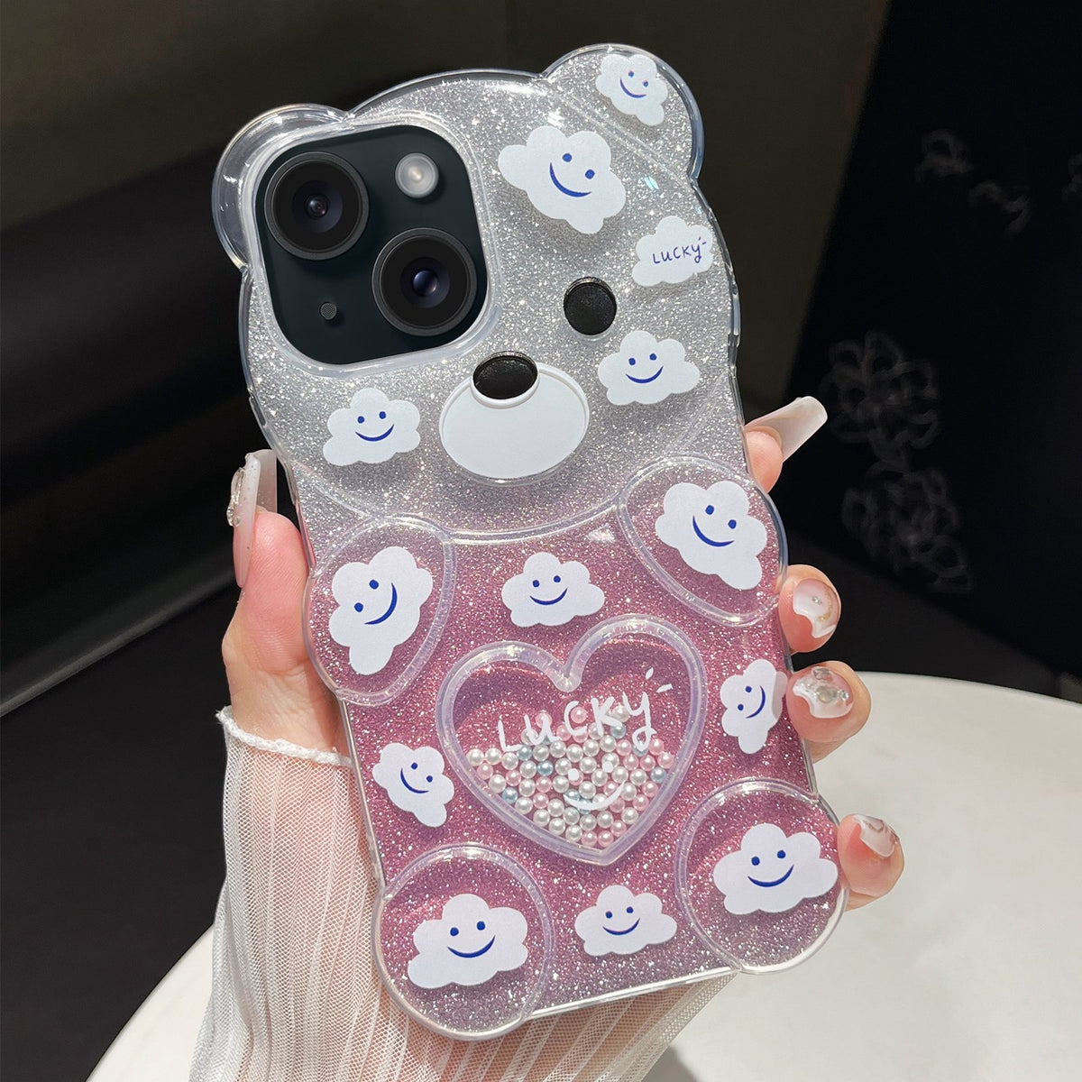 ELECTROPRIME For iPhone 15 Plus Bear Shaped Painted TPU Phone Case(Cloud)