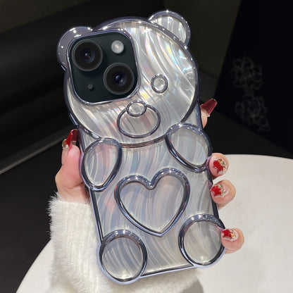 ELECTROPRIME For iPhone 15 Bear Shaped Embossed Electroplated Laser TPU Phone Case(Blue)