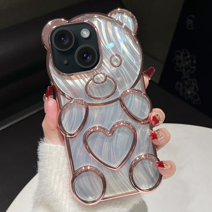 ELECTROPRIME For iPhone 15 Bear Shaped Embossed Electroplated Laser TPU Phone Case(Pink)