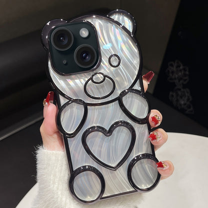 ELECTROPRIME For iPhone 15 Bear Shaped Embossed Electroplated Laser TPU Phone Case(Black)