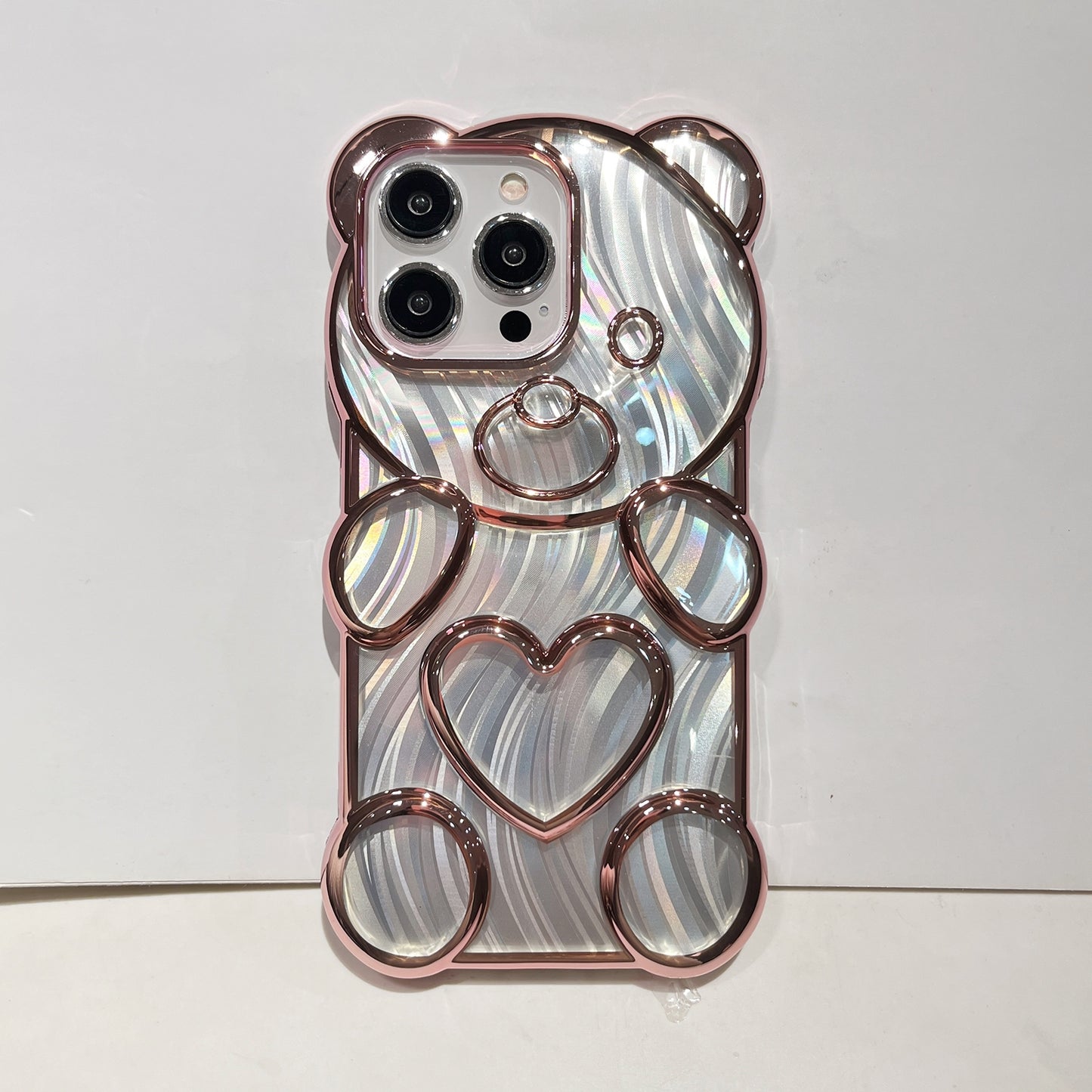 ELECTROPRIME For iPhone 15 Bear Shaped Embossed Electroplated Laser TPU Phone Case(Black)