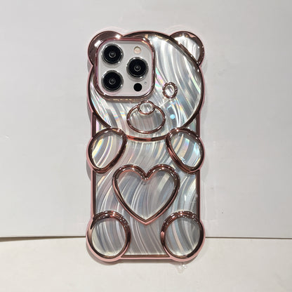 ELECTROPRIME For iPhone 15 Bear Shaped Embossed Electroplated Laser TPU Phone Case(Black)