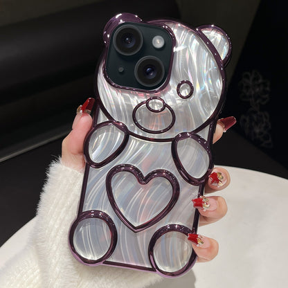 ELECTROPRIME For iPhone 15 Bear Shaped Embossed Electroplated Laser TPU Phone Case(Purple)