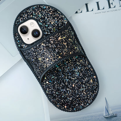ELECTROPRIME For iPhone 15 Creative Glitter Slipper Design TPU Shockproof Phone Case(Black)