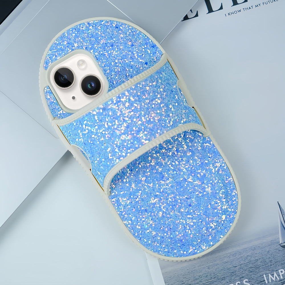 ELECTROPRIME For iPhone 15 Creative Glitter Slipper Design TPU Shockproof Phone Case(Blue)