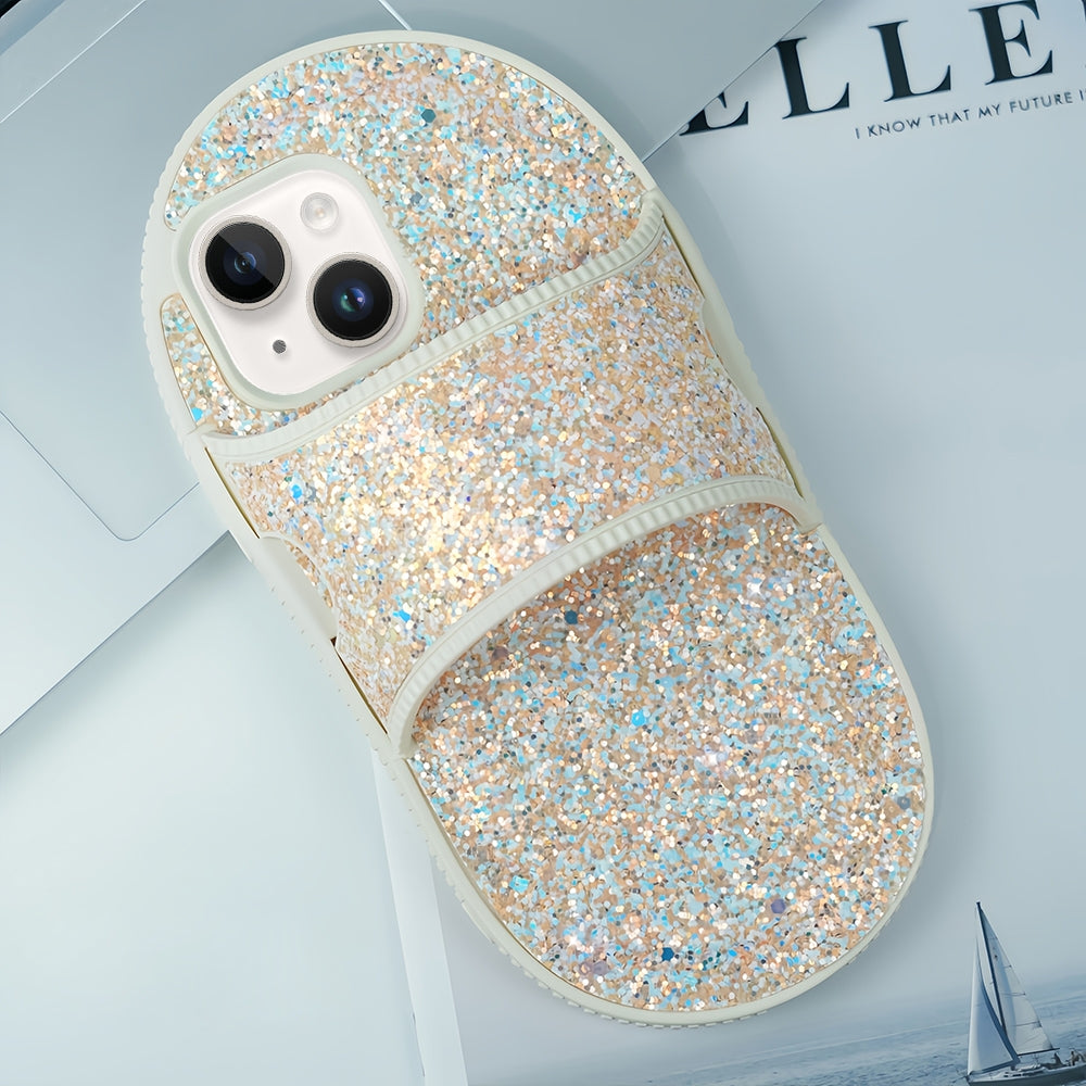 ELECTROPRIME For iPhone 15 Creative Glitter Slipper Design TPU Shockproof Phone Case(Gold)