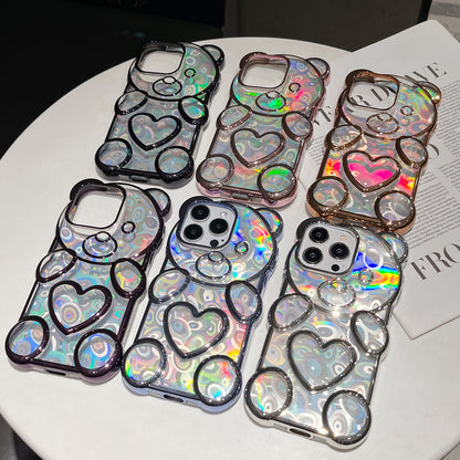 ELECTROPRIME For iPhone 15 Bear Shape Electroplated Laser TPU Phone Case(Purple)