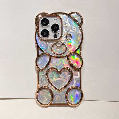 ELECTROPRIME For iPhone 15 Bear Shape Electroplated Laser TPU Phone Case(Purple)