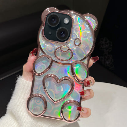 ELECTROPRIME For iPhone 15 Bear Shape Electroplated Laser TPU Phone Case(Pink)