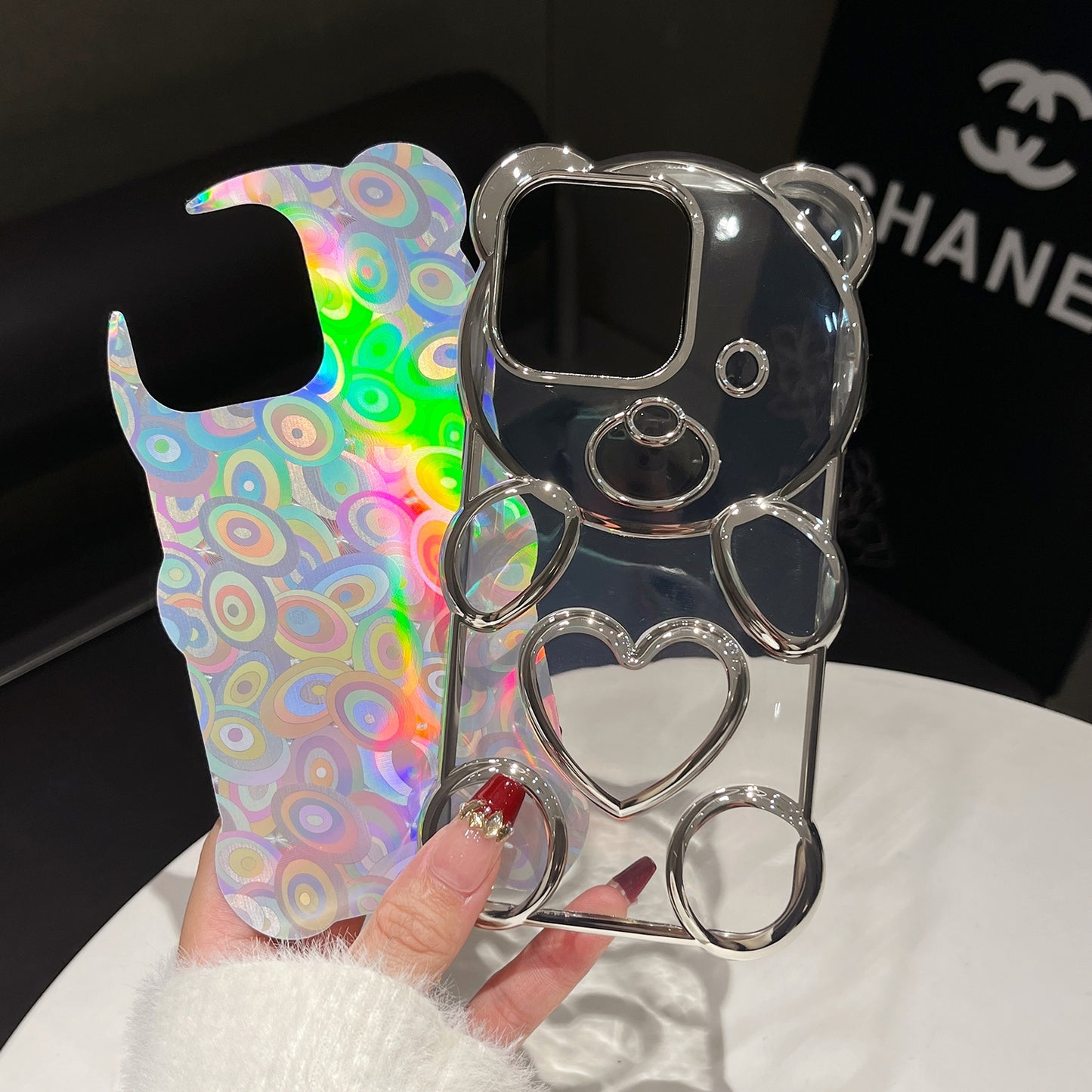 ELECTROPRIME For iPhone 15 Bear Shape Electroplated Laser TPU Phone Case(Pink)