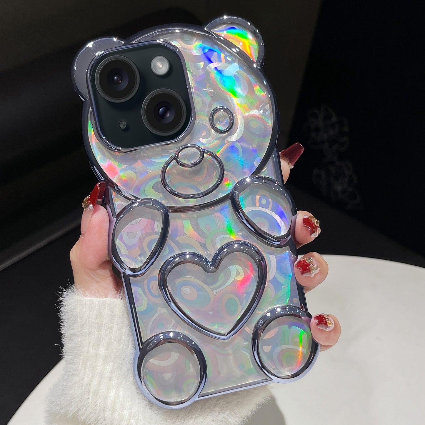ELECTROPRIME For iPhone 15 Bear Shape Electroplated Laser TPU Phone Case(Blue)