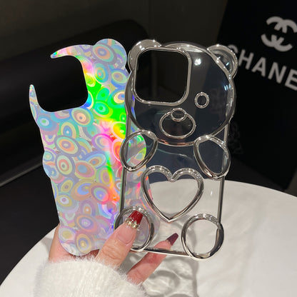 ELECTROPRIME For iPhone 15 Bear Shape Electroplated Laser TPU Phone Case(Blue)