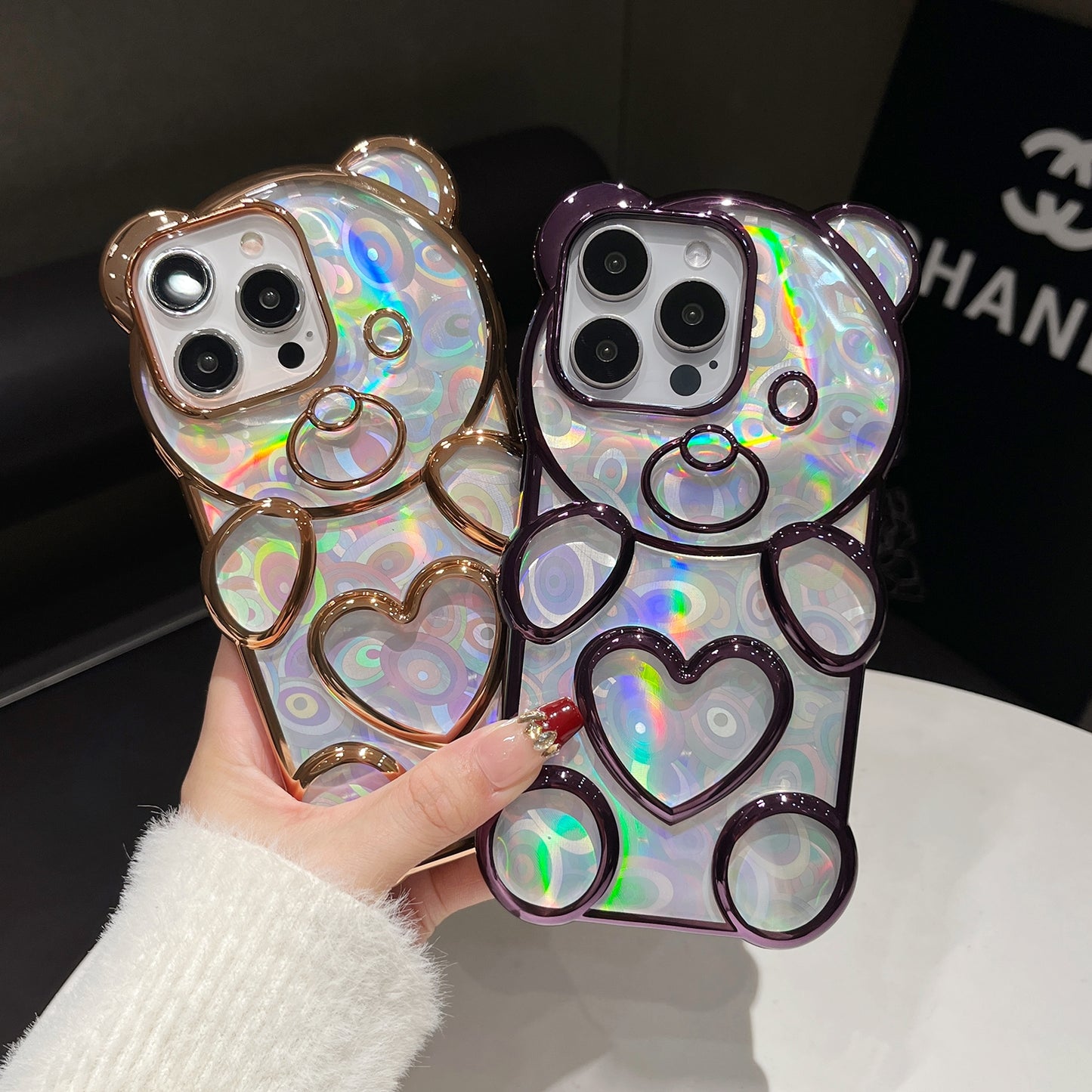 ELECTROPRIME For iPhone 15 Bear Shape Electroplated Laser TPU Phone Case(Blue)