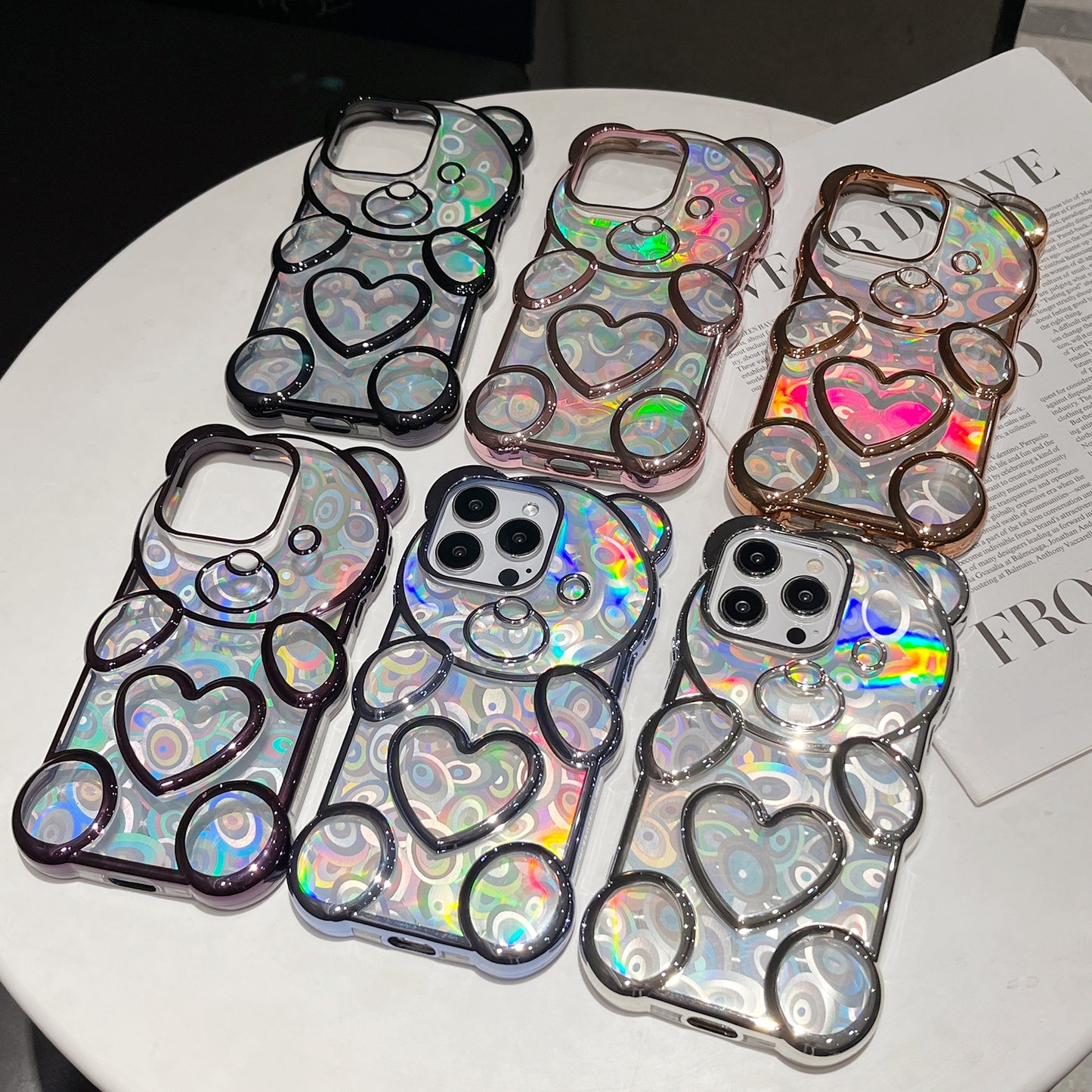 ELECTROPRIME For iPhone 15 Bear Shape Electroplated Laser TPU Phone Case(Silver)