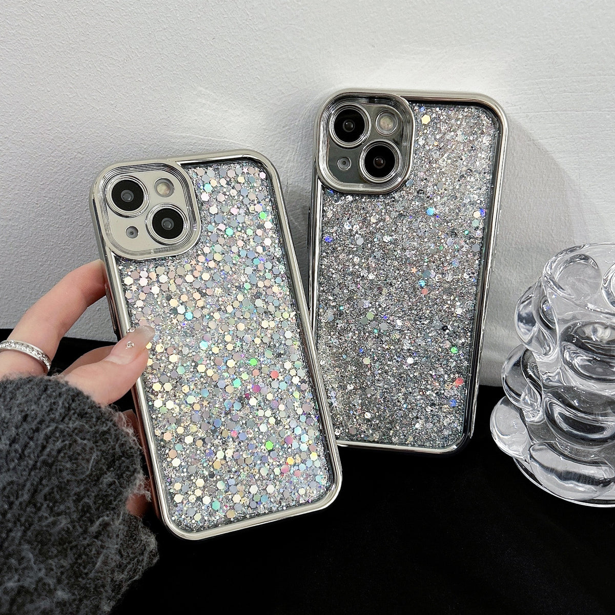 ELECTROPRIME For iPhone 15 Electroplated TPU Glitter Powder Phone Case(Silver)