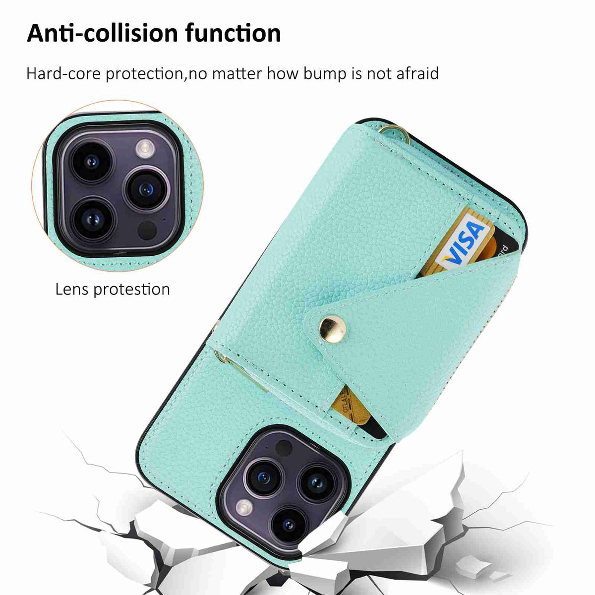 ELECTROPRIME For iPhone 15 Crossbody Zipper Card Bag RFID Anti-theft Phone Case(Mint Green)
