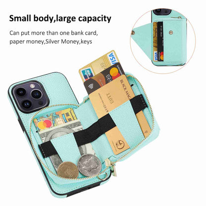 ELECTROPRIME For iPhone 15 Crossbody Zipper Card Bag RFID Anti-theft Phone Case(Mint Green)