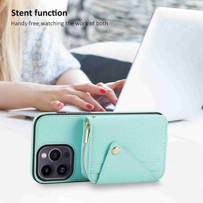 ELECTROPRIME For iPhone 15 Crossbody Zipper Card Bag RFID Anti-theft Phone Case(Mint Green)