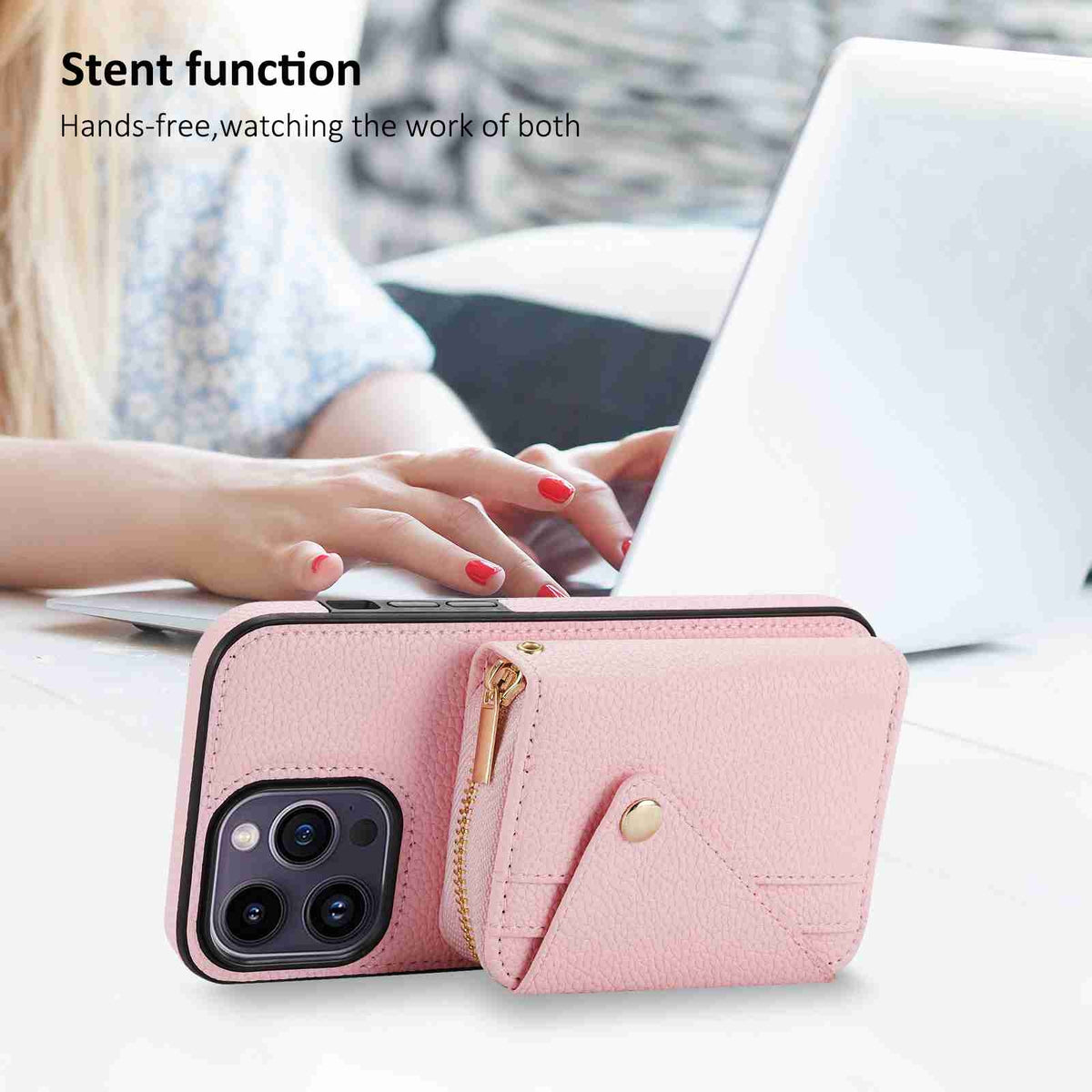 ELECTROPRIME For iPhone 15 Crossbody Zipper Card Bag RFID Anti-theft Phone Case(Pink)