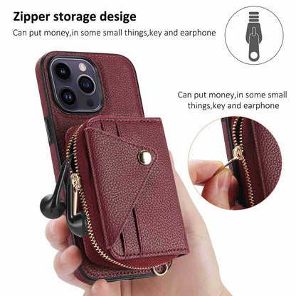 ELECTROPRIME For iPhone 15 Crossbody Zipper Card Bag RFID Anti-theft Phone Case(Wine Red)