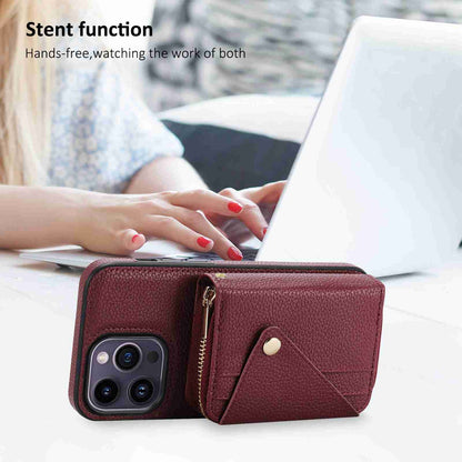 ELECTROPRIME For iPhone 15 Crossbody Zipper Card Bag RFID Anti-theft Phone Case(Wine Red)