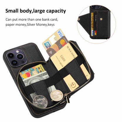 ELECTROPRIME For iPhone 15 Crossbody Zipper Card Bag RFID Anti-theft Phone Case(Black)