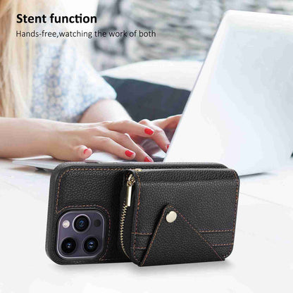 ELECTROPRIME For iPhone 15 Crossbody Zipper Card Bag RFID Anti-theft Phone Case(Black)